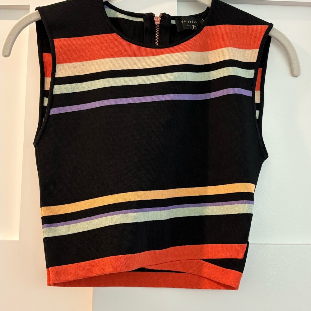 Ted Baker Black and Orange Fitted Crop Tank Top